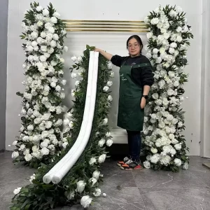 Silk Flower Runner Eucalyptus Green White Rose Artificial Flower Runner for Table Flower Runner Decoration