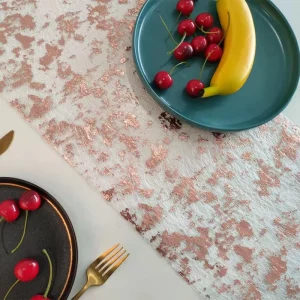 Silk Mesh with Gold Foil Decorative Christmas Party Table Runner with Rose Gold Hot Stamping