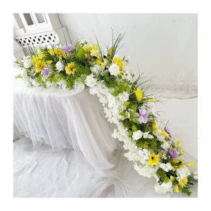 Silk Rose Flower Ball Wedding Table Runner Artificial Floral Runner for Christmas Party Decoration Hang Floral Row
