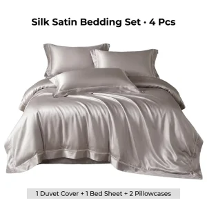 Silk Satin Woven Brocade Fabric Bedding Set 4 Pcs Duvet Cover Bed Sheet 2 Pillowcases Soft Breathable Solid Color Queen King