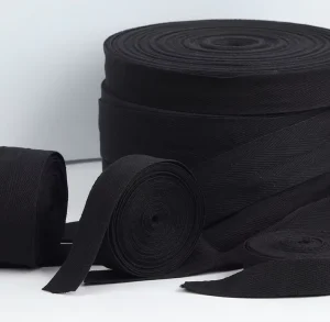 Silk Screen Printed Cotton Twill Ribbon Wide Usage Black Herringbone Cotton Weave Ribbon Twill Tape 10mm Roll