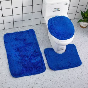 Silky Microfiber Long Pile Three piece Set Bath Mat for Bathroom Non slip Mat Dirt resistant Soft Toilet Seat Pad