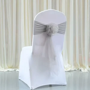 Silver Gray Factory Direct Wedding Chair Sash Spandex Chair Band With Flower Chair Bow Tie for Banquet Wedding Decoration