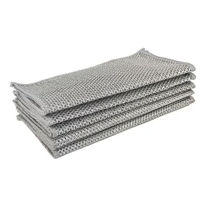 Silver Silk Rag Square Stainless Steel Scour Pad Scratch Free Lint Free Rustproof Dual Layer Metal Dish Towel Kitchen Dishcloth