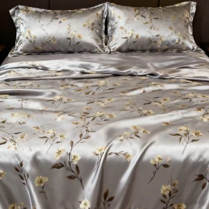 Silver-gray Patterned Bedding Set Silk Material Pillowcase Cover and Mattress