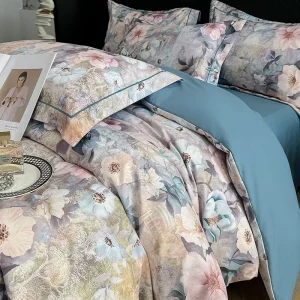Simple 100% Cotton Brushed Plant Pattern 4-Piece Customizable Comforter Set Durable Breathable Reactive Printed Home Use