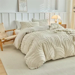 Simple 3pcs Jacquard Bedding Set Solid Color Square Pattern Design Premium Hotel & Home Textile Set for Bedroom Decor