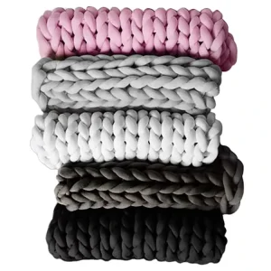 Simple Fashion Style Black Soft Cotton Tube Chunky Braided Knot Knitted Throw Blankets