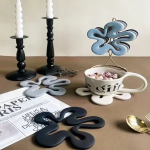 Simple Floral Silicone Heat Insulating Coasters Modern High Temperature Resistant Household Kitchen Bowl Mats to Home