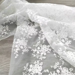 Simple Flower Woven Nylon Glass Yarn Embroidery Lace Eco Friendly Fabric for Bridal Wedding Apparel Home Textiles