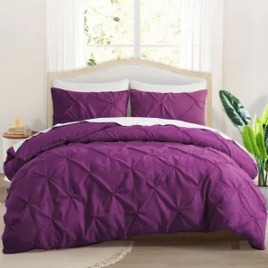 Simple Geometric Microfiber ISO9001 OEKO Certified Customizable 3 Piece Pintuck Pleated Queen Comforter Duvet Cover Polyester