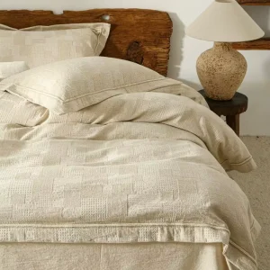 Simple Plain Cotton Linen Texture Double layer Yarn Jacquard Four Piece Set Super Soft Breathable Linen Bed Sheet Set
