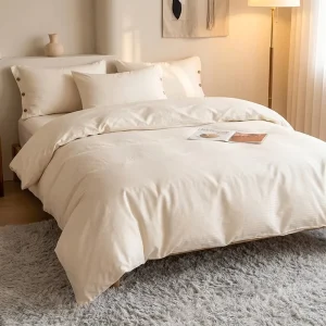 Simple Solid 4pcs Bedding Set Breathable Polyester Duvet Cover Set for All Seasons Master Bedroom Decor Bedding