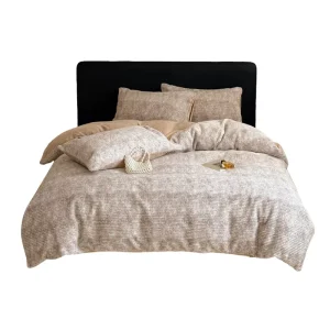 Simple Solid Mixed Color Rabbit Fleece Bed Set Skin Friendly Ultra Warm Milk Velvet Coral Fleece Household Duvet Cover Kit