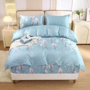 Simple & Stain-Resistant 100% Cotton 4-Piece Bedding Set, Washable Non-Fading Duvet Cover Set for Home Use