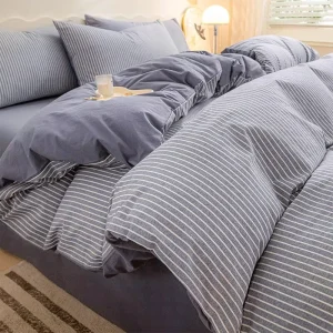 Simple Striped Cotton Duvet Cover Sets Four-piece Set Coverlet Cotton Bed Sheet and Quilt Cover Pillowcase