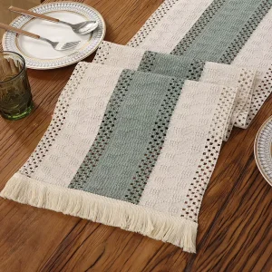 Simple Style Durable Woven Striped Multi Color Luxury Customizable Dustproof Square Table Runner Tassel Home Hotel Dining