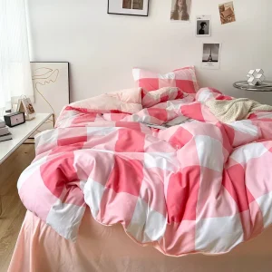 Simple Style Home Woven Striped Geometric Yarn Dyed Cotton Bed Sheet Set Pink Gray White 200TC All-Season Bedding