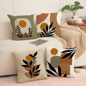 Simple Style Linen Throw Pillow Cover Set Breathable Comfortable Square Cushion Cases for Indoor Sofa and Seat