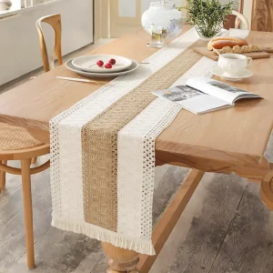Simple Style Polyester Linen Woven Embroidered Rustic Table Runner Home Decor for Dining Custom Made China Washable