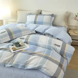 Simple Young Minimalist Plaid 100% Cotton Bedding Set 4 Pieces Spring Autumn Pure Cotton Duvet Cover Set for Hostel