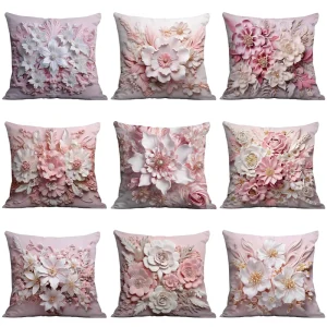 Simulated 3D Floral Pattern Throw Pillow Cover Polyester Sofa Cushion Cover Decorative Flower Printing Pillow Case DLD4