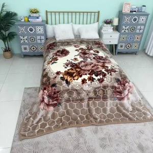 Single Bed Thick King Size 5kg 2ply A&B Printed Embossed Raschel Blanket
