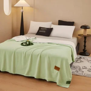 Single Layer Faux Cashmere Throw Blanket Two Tone Solid Color Nap Blanket Stitched Edge Sofa Bed Decorative Cover Blanket