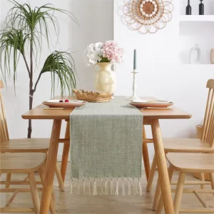 Single Layer Solid Color Handmade Linen Look Fringed Table Runner Bohemian Decorative Table Decor