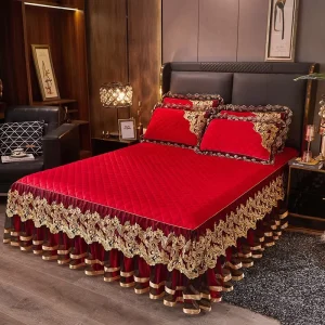 Single Piece Lace Crystal Velvet Bedspread Thickened Non Slip Mattress Cover Protector Double Size Bed Skirt Bed Cover