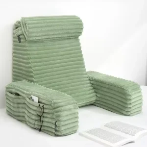 Sitting up in Bedroom Supportive Back Pillow Breathable Reading Pillow with Armrests & Big Pockets
