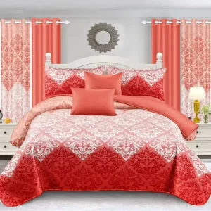 Six Piece Wedding Bedding Set Bedspread Woven Microfiber Printed Curtains Flat Grounding Sheets Including Bed Sheets Curtains