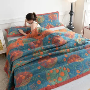 Six layer Cotton Yarn Bedspread 200×230 Double sided Towel Blanket Thick Bed Sheet Four Seasons Soft Home Blanket Print Bedding