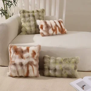 Skin Friendly Cozy Faux Fur Ripple Throw Pillow Case Home Sofa Bed Room Fluffy Tie dyed Decorative Cushion Cover