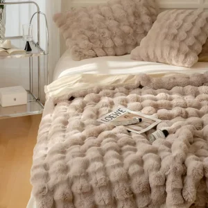 Skin Friendly Faux Rabbit Fur High Weighted Bubble Warm Cozy Blanket Home Sofa Bed Room Fluffy Throw Blanket for Winter