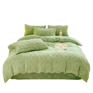 Skin Friendly Jacquard Coral Fleece European and American Style All Season Duvet Cover 4 Piece Set