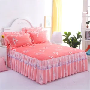 Skin Friendly Lace Princess Bed Skirt Non Slip Double Lace Bed Skirt Bed Sheet and 2 Pillowcases Sets S0264
