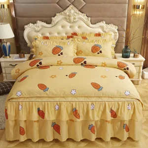 Skin Friendly Polyester Bedding Set Bed Cover Sheet Bedspread Ruffle Bed Skirt Multiple Colors Customized Size