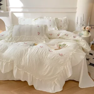 Skin Friendly Thickened Brushed 4 Piece Bed Sheets Set Queen King Size Linen Bedsheets Comfortable Bedding Set