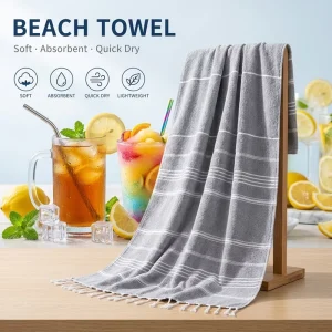 Skin Friendly Turkish Cotton Beach Towel Strong Water Absorption Customized Logo Print Beach Towel Seaside Swimming Use