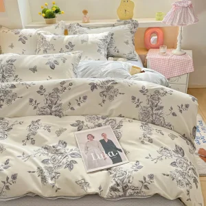 Skin-Friendly Vibrant Floral Print 100% Cotton 40S Duvet Cover Set Choose Flat Sheet or Fitted Sheet