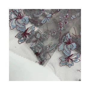 Sky Blue 100% Polyester Embroidery Tulle Net Lace Fabric for Dress