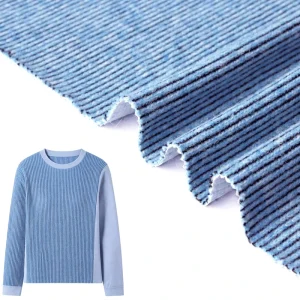 Sky Blue Textured Striped Knit Fabric Soft Comfortable Fabric for Fashion Garments
