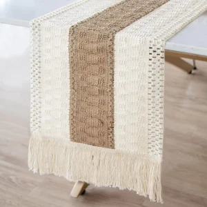 Skymoving Home Textiles New Natural Cream & Brown Boho Table Runner Luxury Custom Table Runners With Tassels for Home Decor