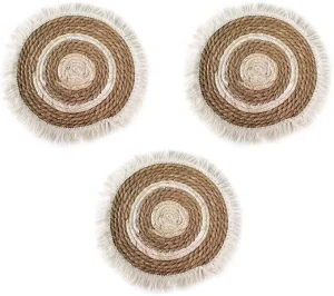 Skymoving New Custom Place Mats Round Grass Woven Placemats Straw woven Mat with Tassels for Kitchen