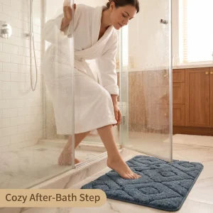 Slip Resistant Bath Mat Featuring Plush Tufted Texture and Quick Dry Microfiber Material