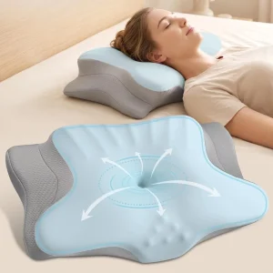 Slow Rebound Cooling Foam Cervical Bed Pillow Ergonomic Cow Horn Shape Foam Filled Wedge Pillow for Sleeping Bulk