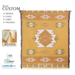 Small Batch Custom Navajo Style Tapestry Blanket Lightweight Decorative Jacquard Blanket for Boho Home Decor and Wall Hanging