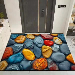 Small Geometric Pattern Machine Made Non slip Absorbent Pet Friendly Antimicrobial Door Mats for Home Entrance