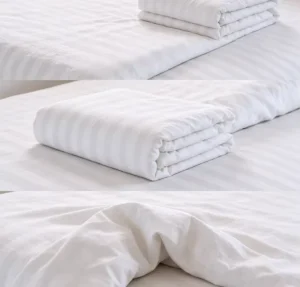 Small MOQ Accepted Factory Lightweight Breathable 100% Polyester 1cm Stripe Fabric for Hotel Linen Bedding Set